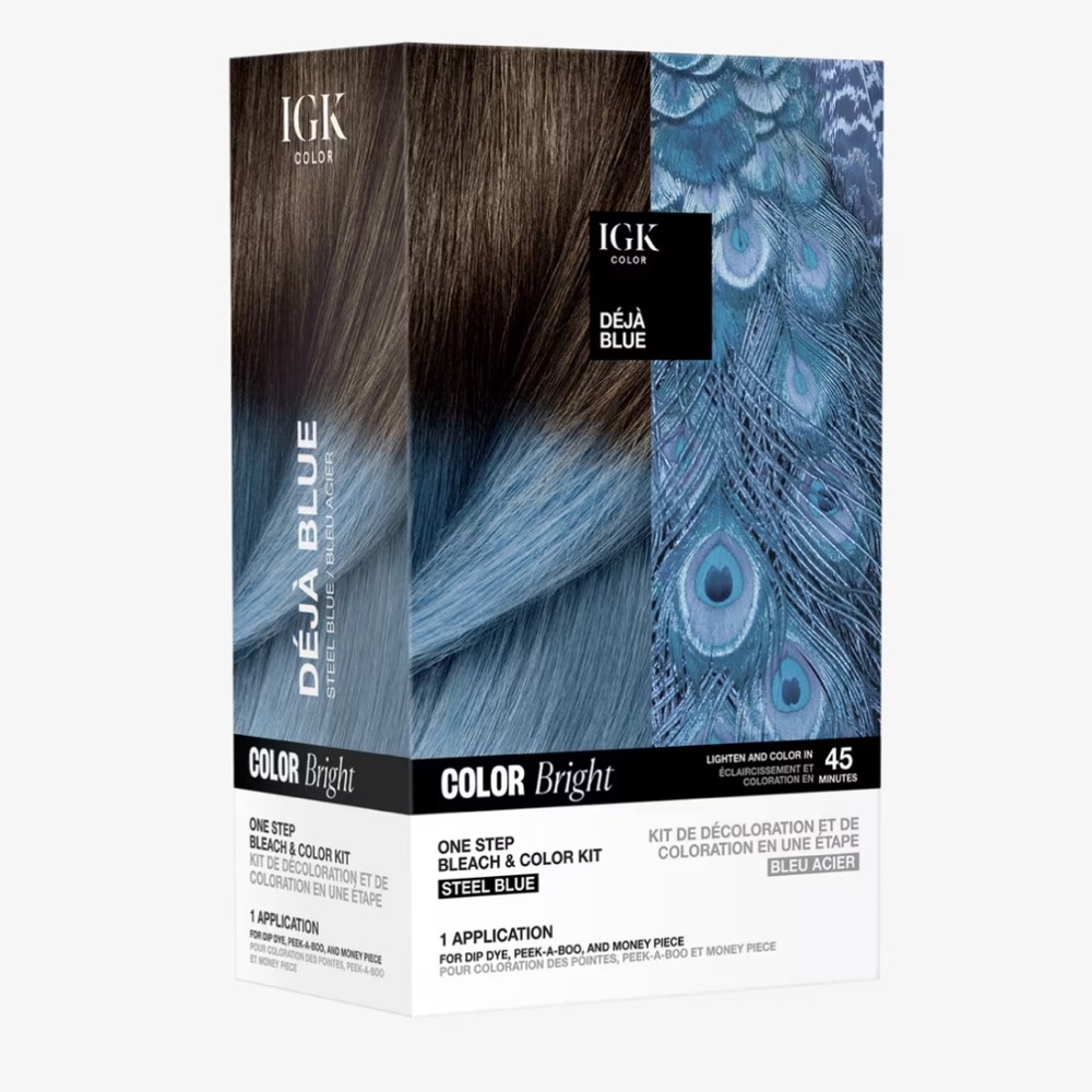 IGK Color Bright Déjà Blue steel blue hair one step bleach and color kit